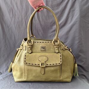 Dooney & Bourke Florentine Leather LARGE POCKET TOTE Light Green Moss Olive VG